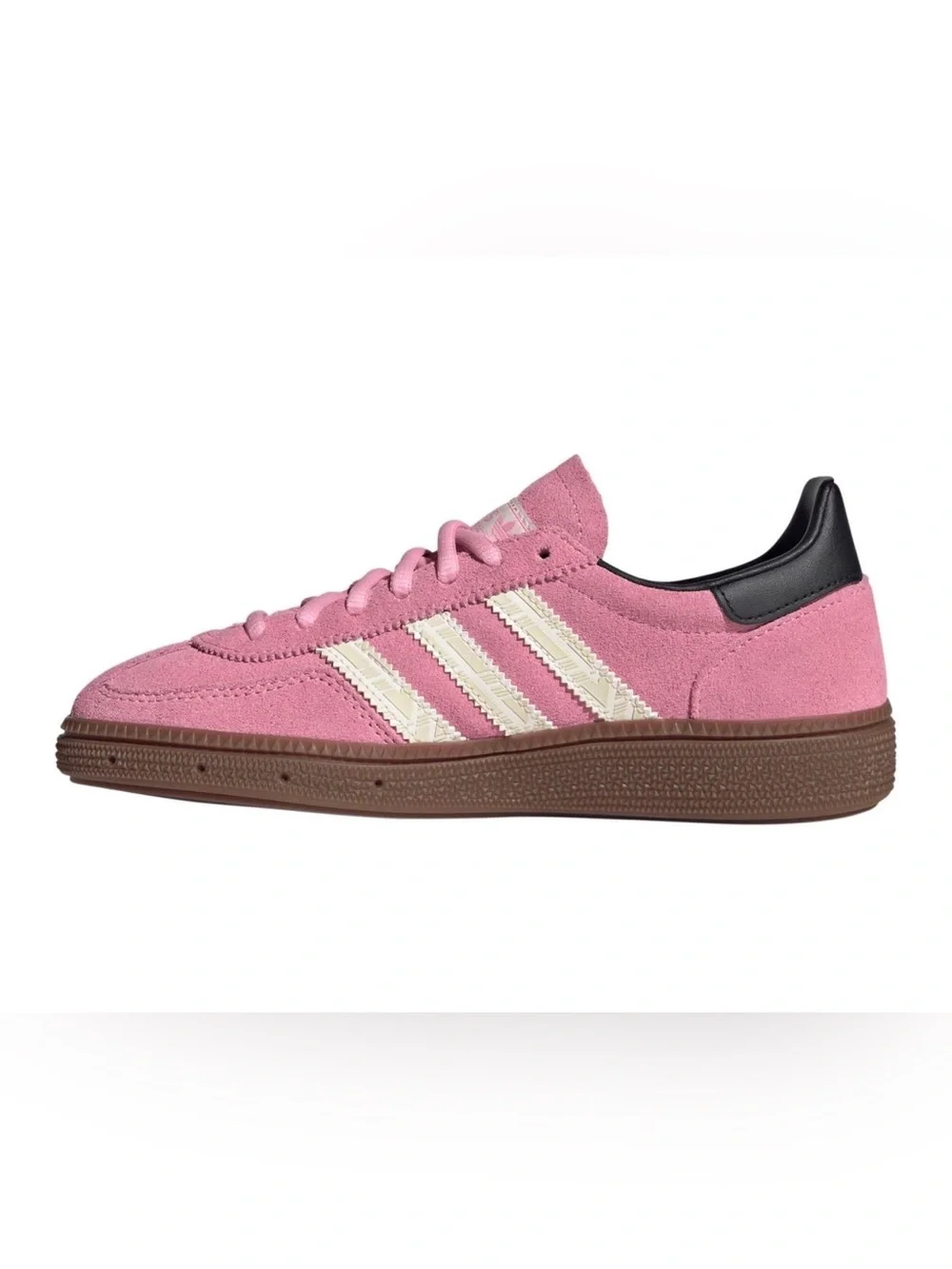 adidas Kids Pink Suede Spezial Sneakers with Cream Stripes and Brown Gum Sole